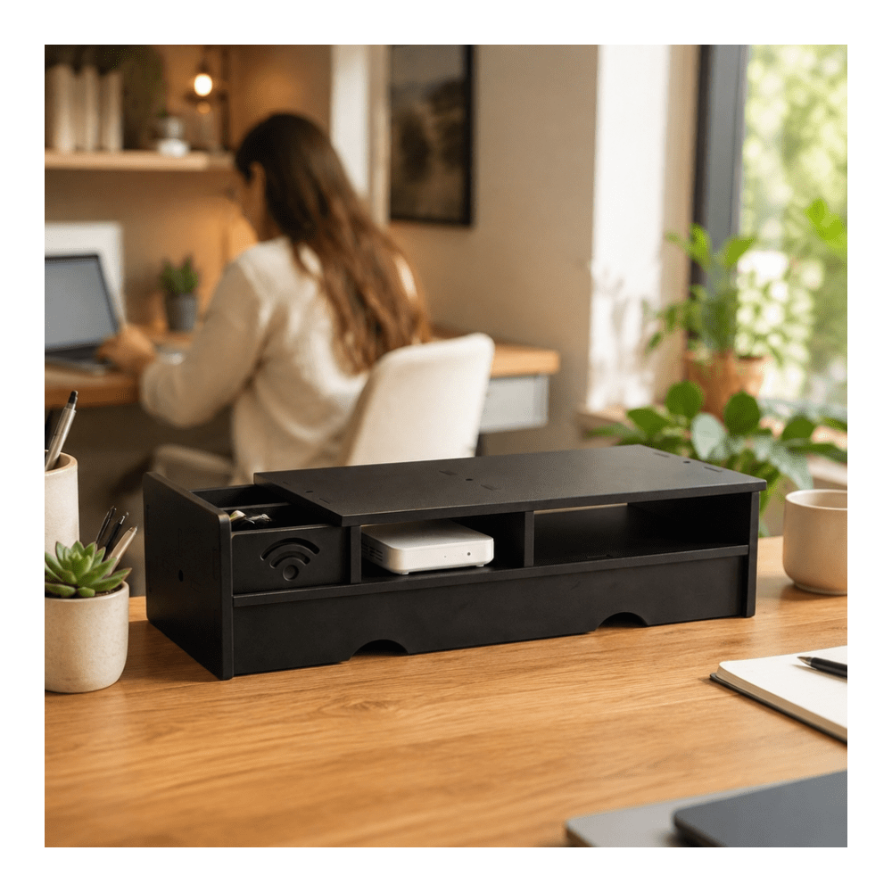 صندوق تخزين راوتر واي فاي أسود - مراجعة Office Tech And Space وسعره